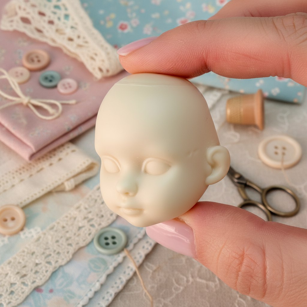 Детальное фото декоративной фигурки "Заготовка голова куклы #3. Размер 4см×4см, цвет экрю. " из пластика - магазин Ариши