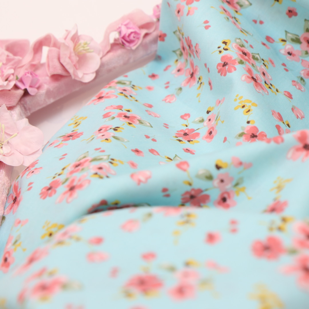 картинка Ткань хлопок " Азалия " бирюзовая.  от магазина Ариши Рукодельные нежности