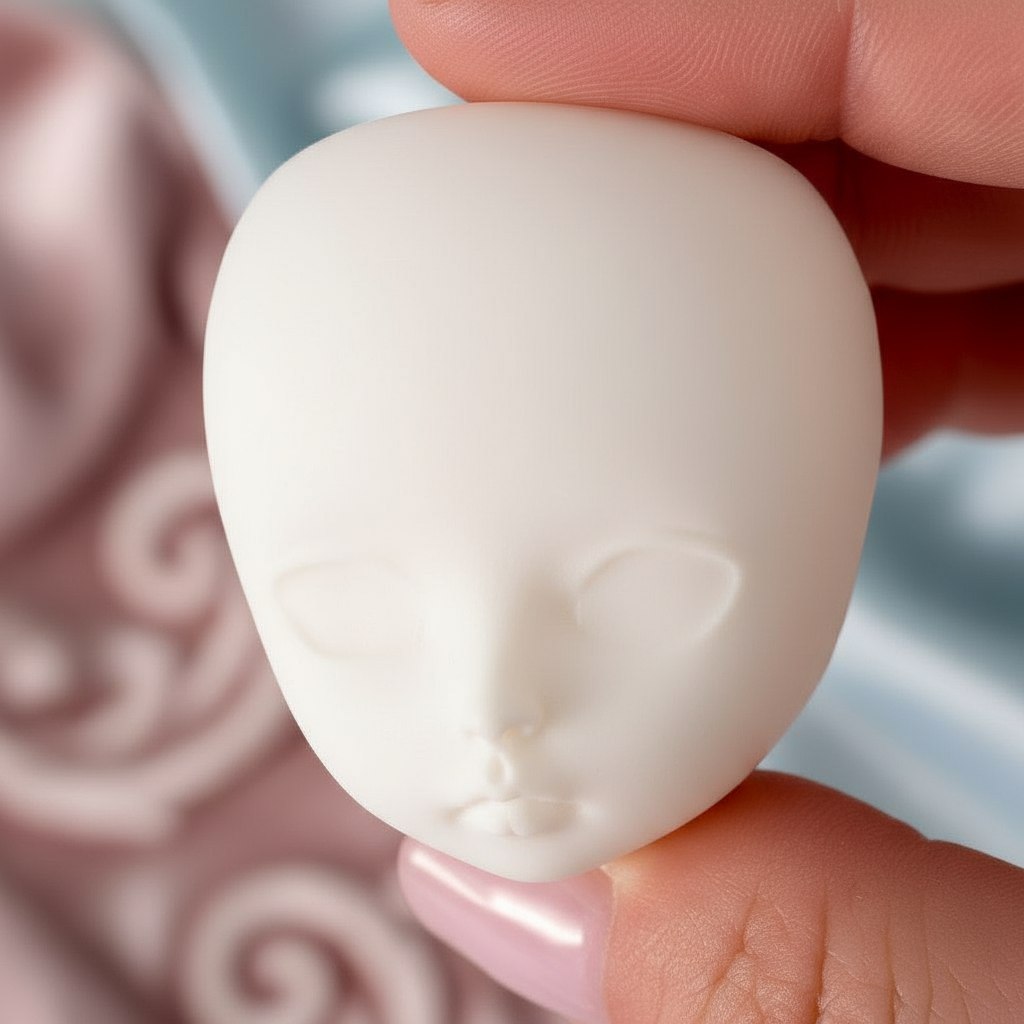 Детальное фото декоративной фигурки "Заготовка голова куклы #14. Размер 4, 5см×4см, цвет белый. " из пластика - магазин Ариши