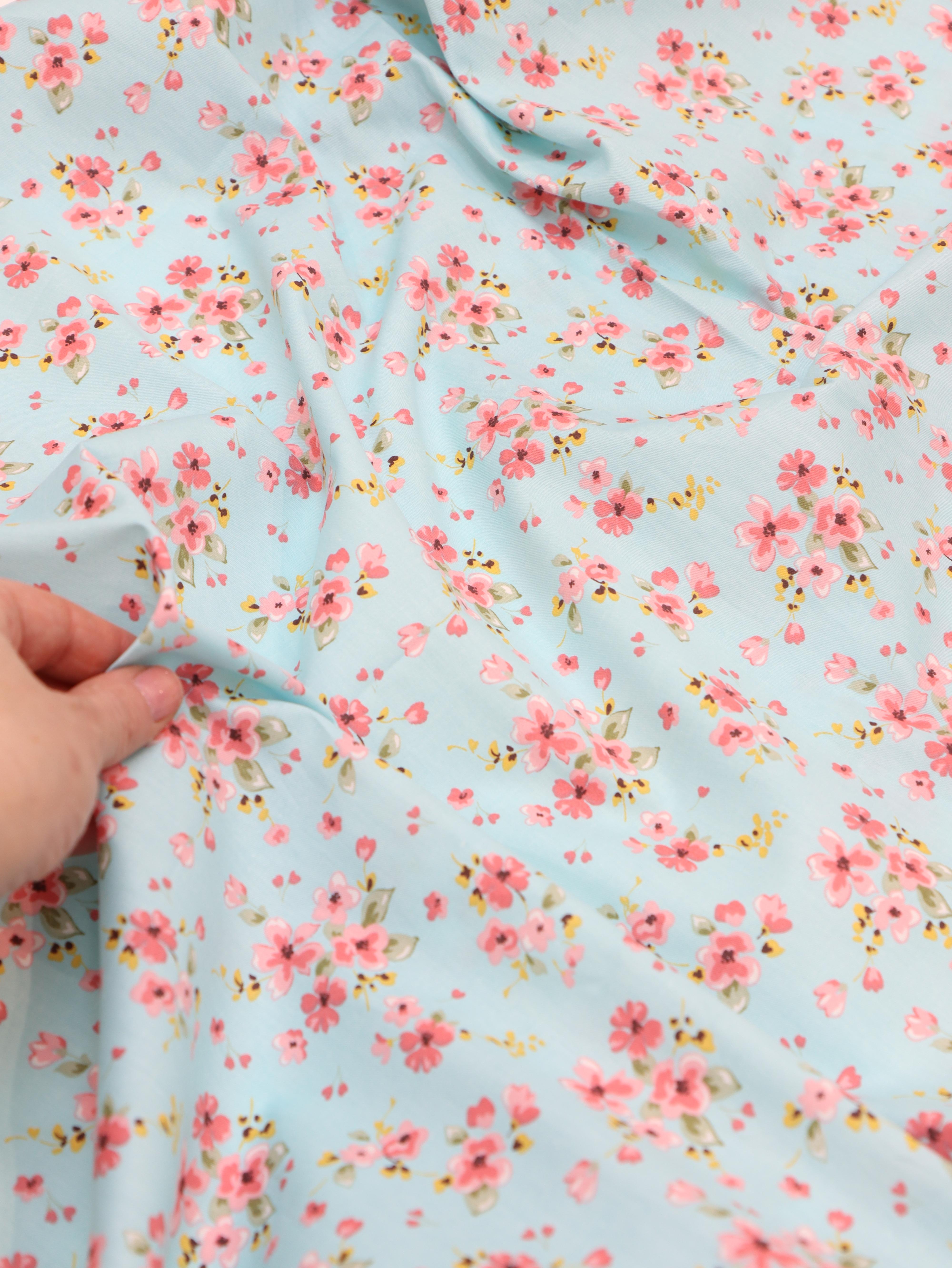 картинка Ткань хлопок " Азалия " бирюзовая.  от магазина Ариши Рукодельные нежности