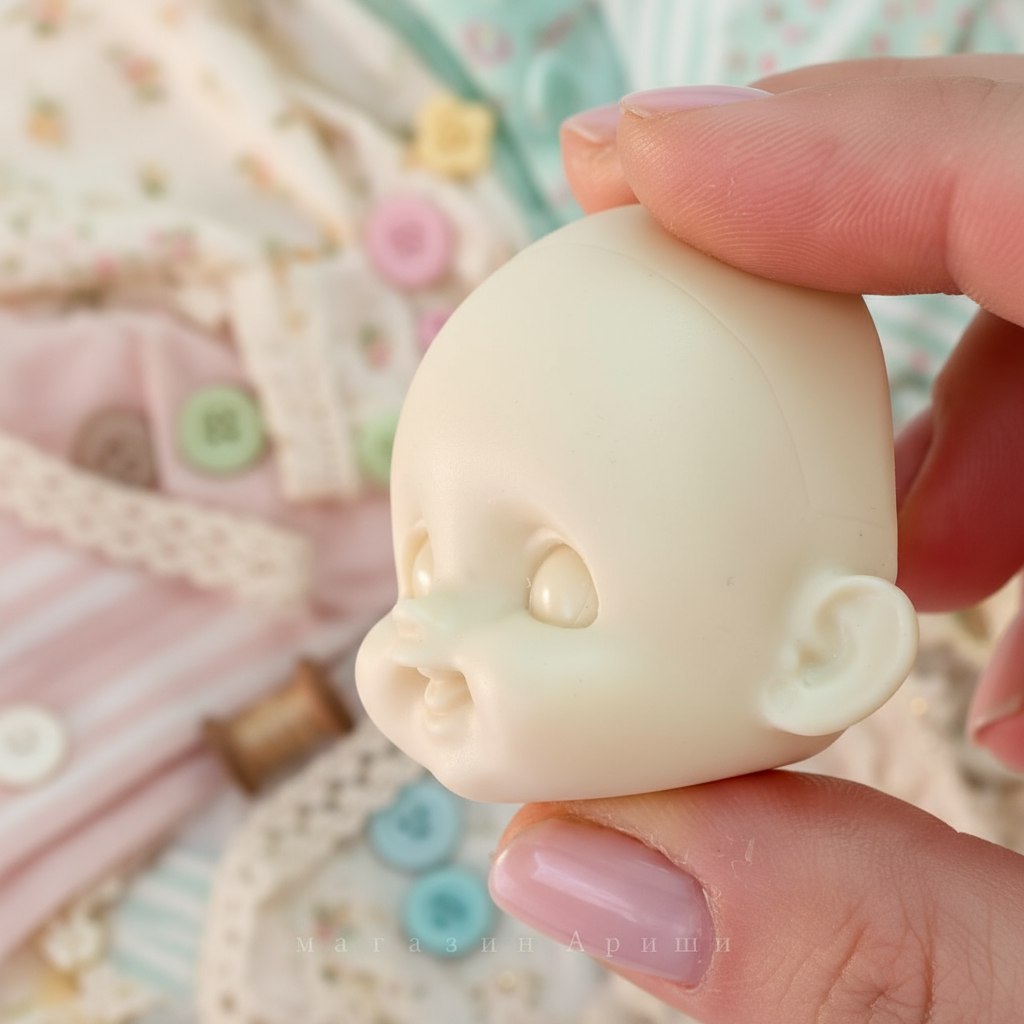 Детальное фото декоративной фигурки "Заготовка голова куклы #2. Размер 5см×4см, цвет слоновой кости. " из пластика - магазин Ариши