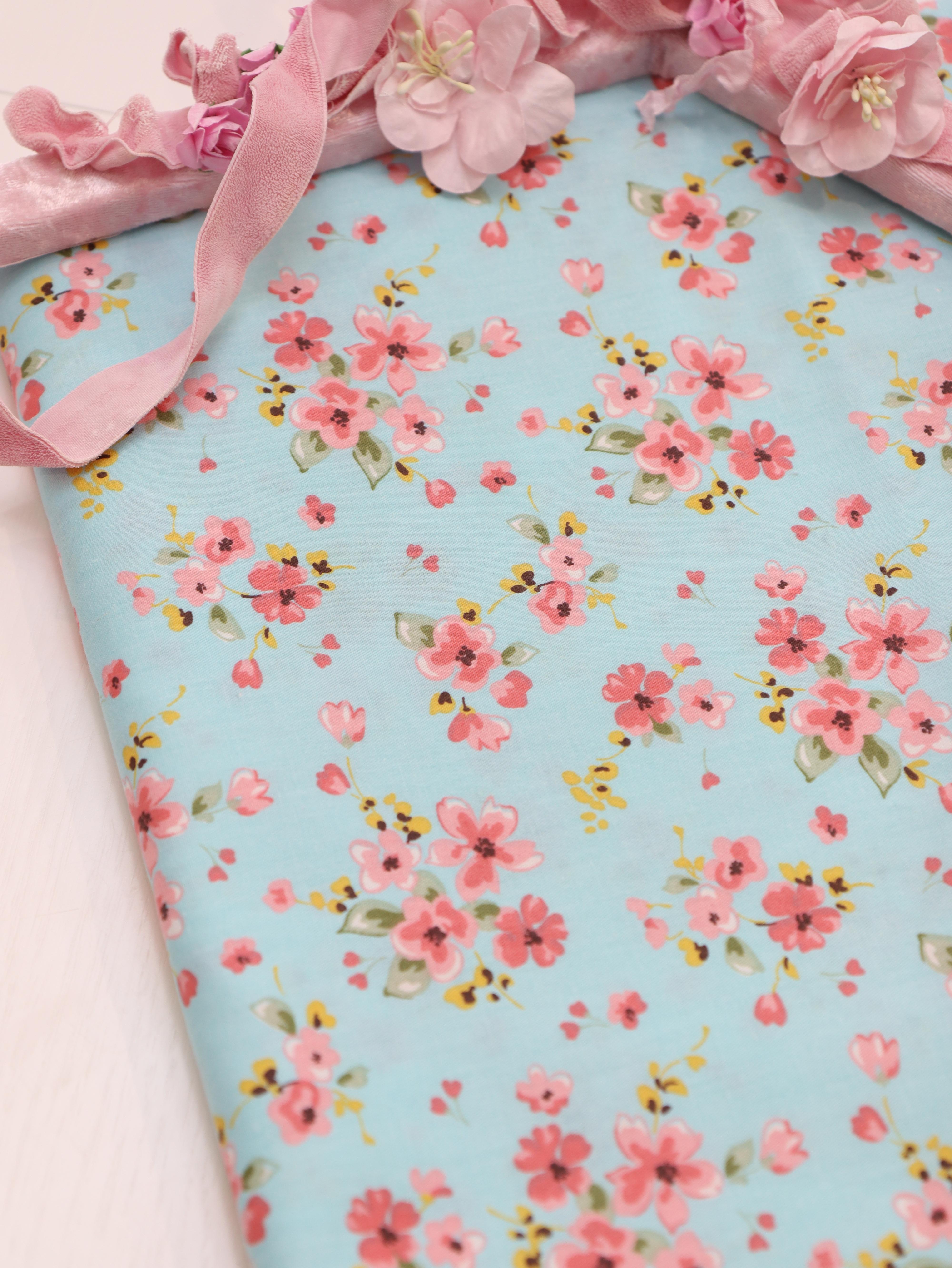 картинка Ткань хлопок " Азалия " бирюзовая.  от магазина Ариши Рукодельные нежности