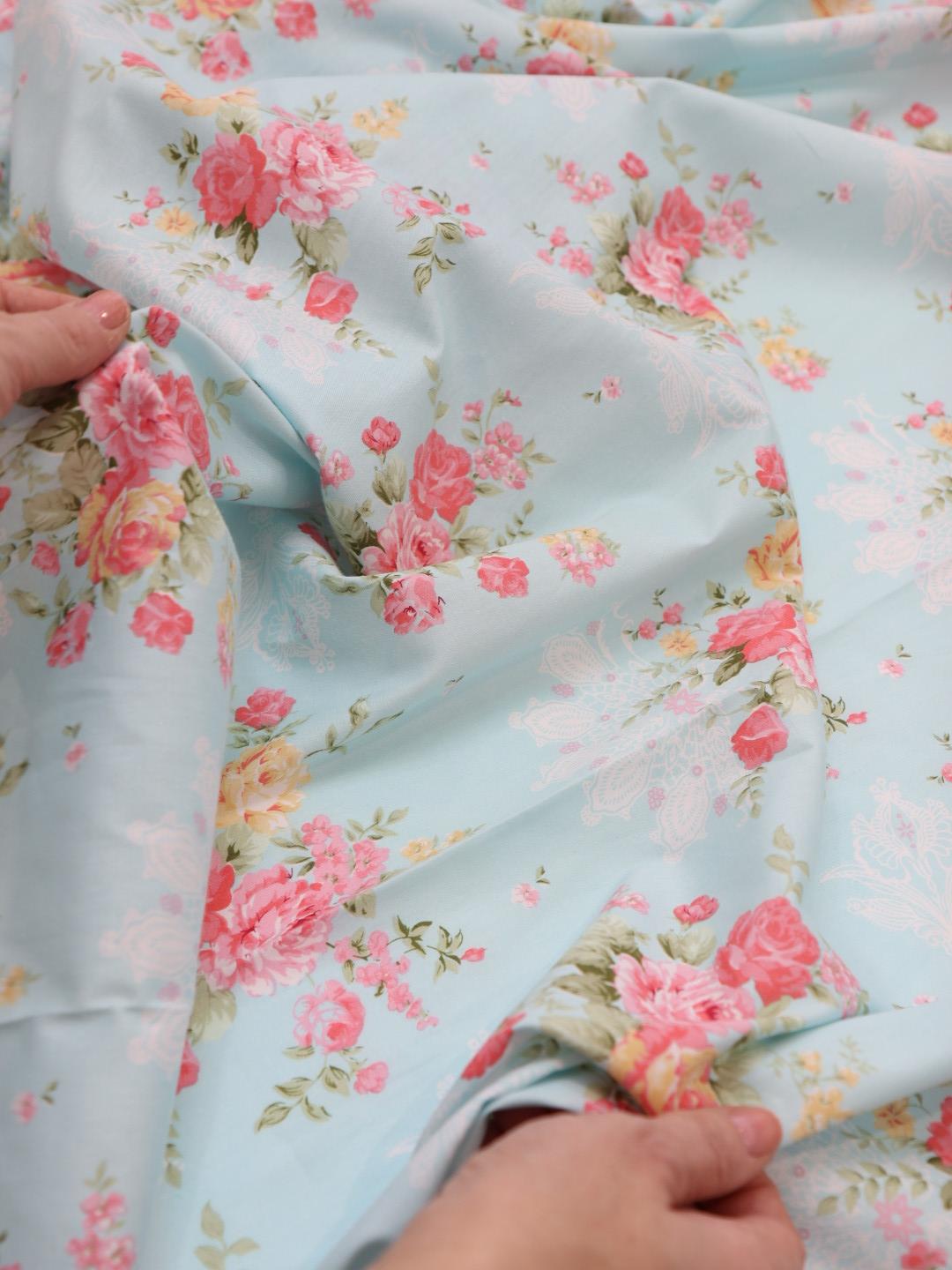картинка Ткань хлопок "Эшли "  бирюзово-голубой сатин  от магазина Ариши Рукодельные нежности